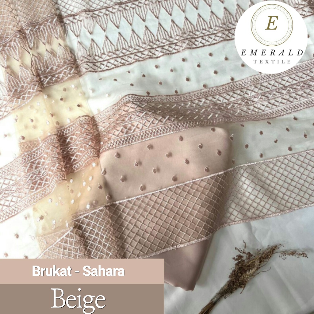 SETENGAH METER Kain Brukat Tile Prancis Bahan Kebaya Motif Sahara - Beige