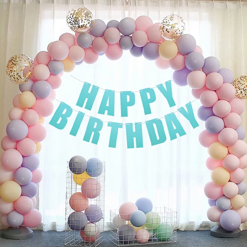 MMM Banner Set Happy Birthday Huruf Glitter Warna Warni Backdrop Pesta Bendera Bunting Ultah Banner Tulisan Ulang Tahun Polos Glitter Murah Import