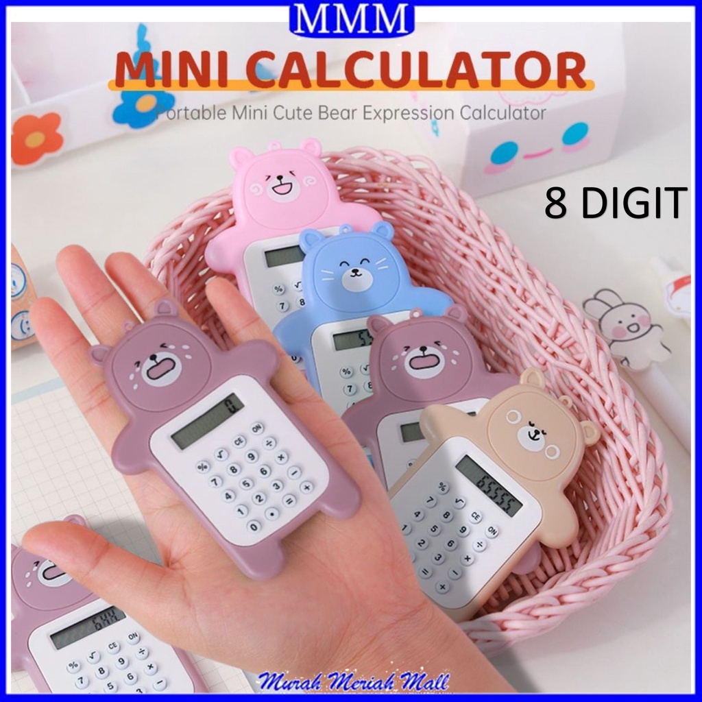 MMM Calculator Mini Portable Motif Bear Lucu Kalkulator Portable Mini Beruang Kalkulator Unik Kalkulator 8 Digit Mini Portable Kalkulator Beruang Tombol Karet Kalkulator Sekolah /Stationary Warna Warni Murah