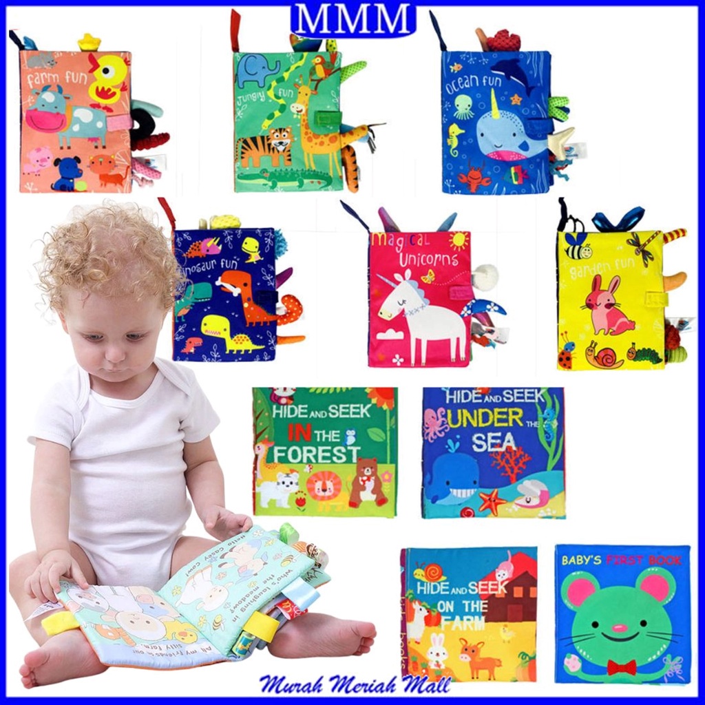 MMM Softbook Baby Touch 3D Buku Kain Anak 3D Karakter Mainan Cloth Book With Animal Tail Sensory Bahasa Inggris Buku Belajar Edukasi