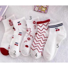 MMM  Kaos Kaki Wanita Motif Cherry Merah 6586 Kaos Kaki Pendek Fashion Korean Unisex Semata Kaki Red Cherry Socks Import Ankle Socks Korean Model Simple Cute