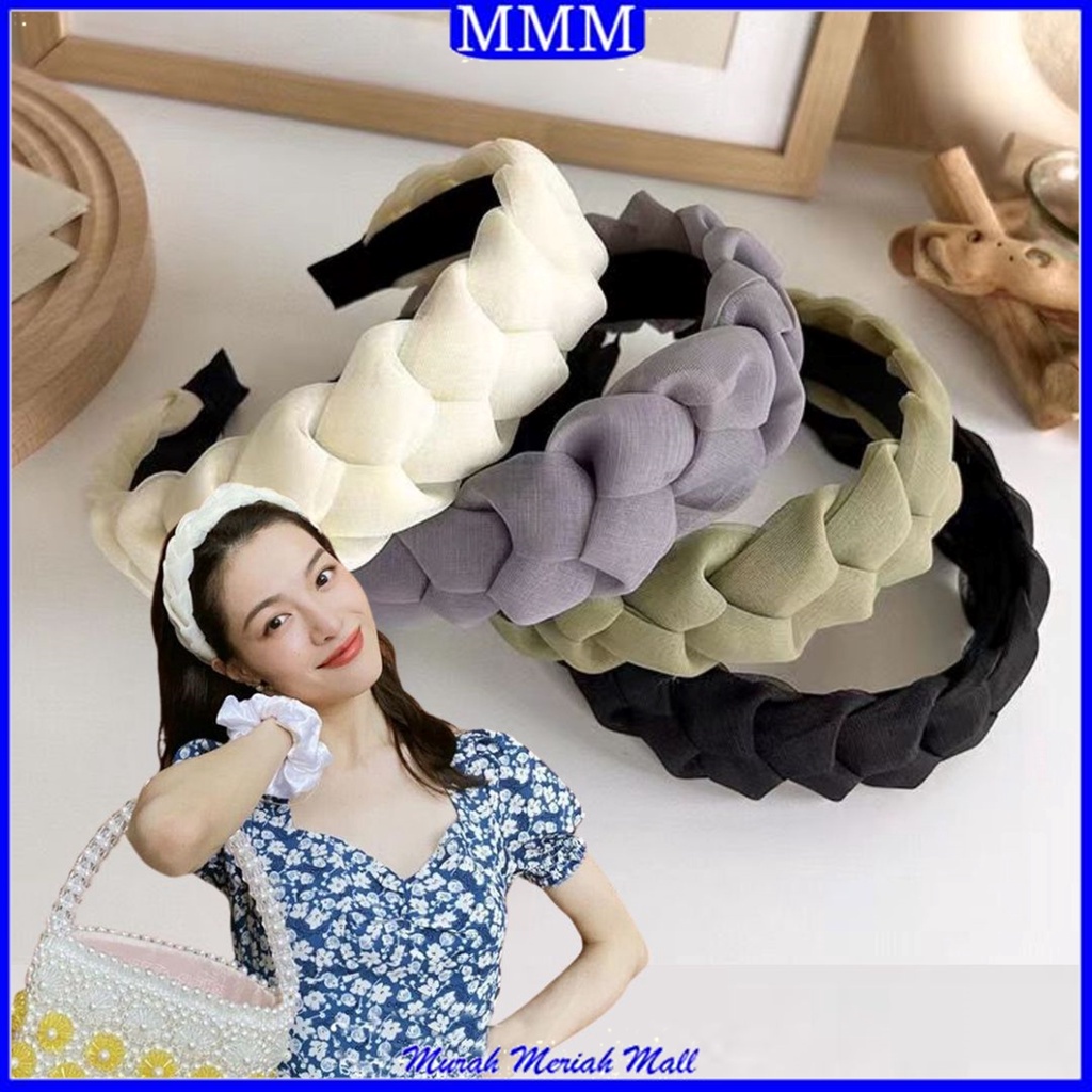 MMM Bando Kepang Satin Korea Scrunchie Headband Bandana Polos Aksesoris Rambut Wanita Fashion Murah Import