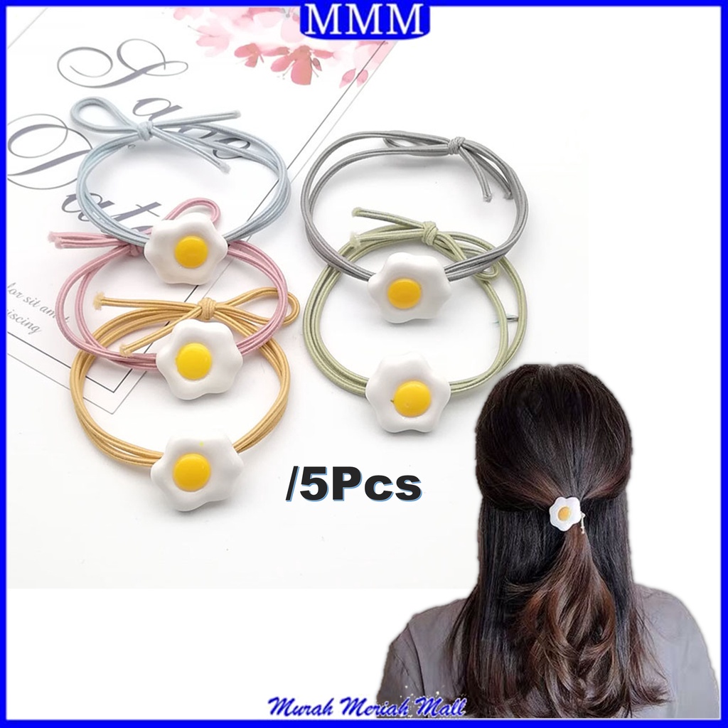 MMM Ikat Rambut Elastis Motif Telur 5IN1 Kunciran Rambut Fashion Korea Karet Rambut 5 IN 1 Aksesoris Wanita Gelang Karet Anak Perempuan Murah Import