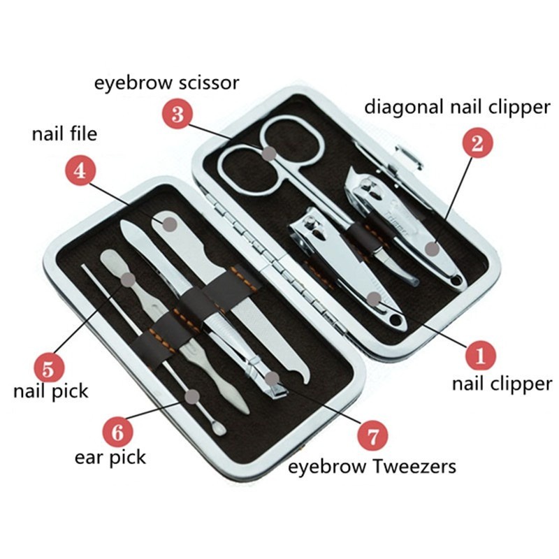 MMM Gunting Kuku Nail Art Set Dompet Manicure Set 7 in 1 Menicure Pedicure Set Gunting Kuku Stainless