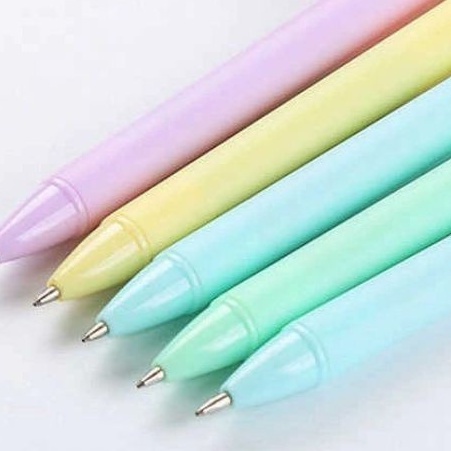 MMM Pena Cetekan Macaron Pulpen Warna Pastel Tinta Hitam Alat Tulis Sekolah Kantor Pen Warna Warni Bolpoint Polos Murah Import