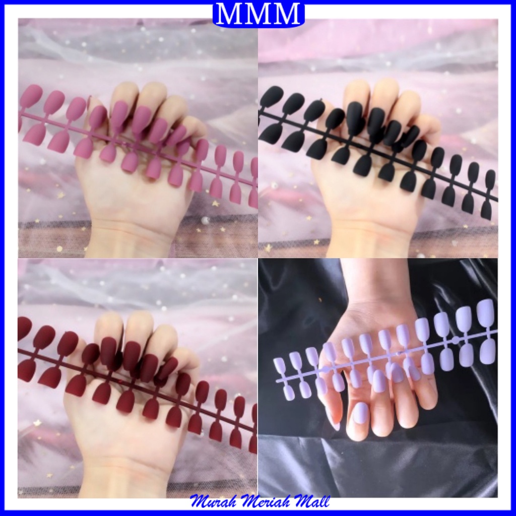 MMM 24Pcs Kuku Palsu Polos Matte Doff Glossy Nude 24 Pcs Fake Nail Manicure Nail Stickers Wedding Pengantin Murah Import