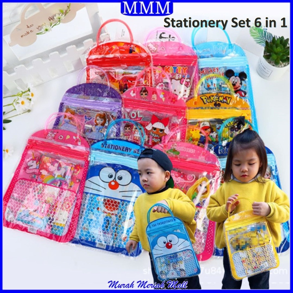 

MMM Stationery Set 6in1 Free Bag Set Alat Tulis Anak Sekolah Paket Buku Pensil Pena Penghapus Pengaris