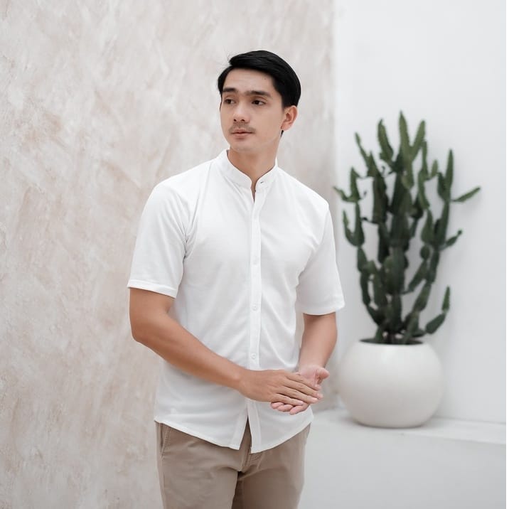 Baju koko dewasa putih polos lengan pendek