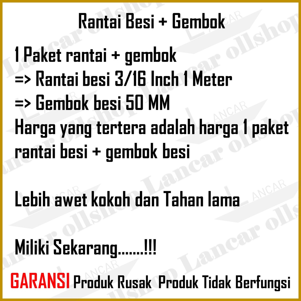 Gembok Rante Rumah Pagar Motor Sepeda / Kunci Rantai 3/16 Gembok 50 MM / Gembok Rantai Pintu Gudang