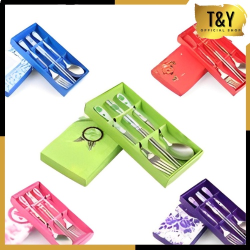 T&amp;Y Sendok Garpu Sumpit Set 3 in 1/ Alat Makan Set Stainless / Souvenir / Sendok Garpu Sumpit 3 in 1