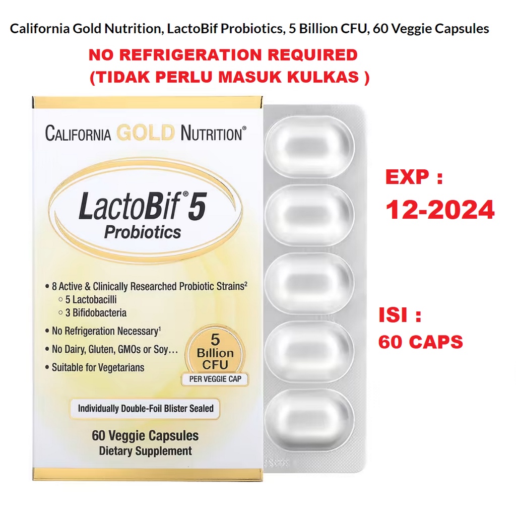 California Gold Nutrition LactoBif 5 Probiotics PROBIOTIK 60 caps Veg Made In USA Probiotik anak dan dewasa