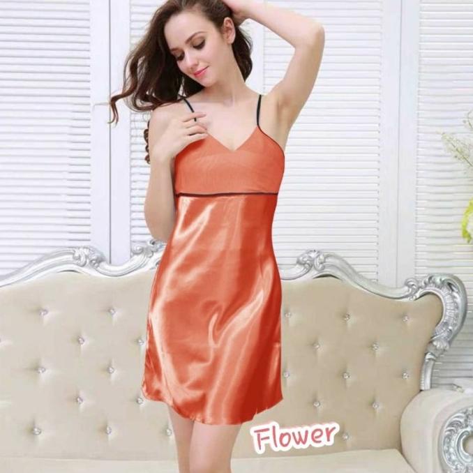 piyama dress / baju tidur sexy wanita satin polos / import |gat