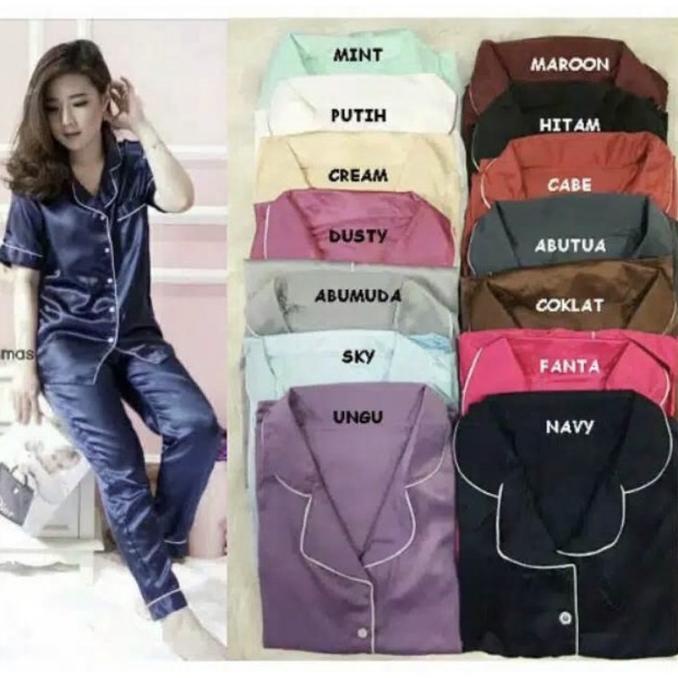 stelan baju tidur satin cp velvet import polos panjang |gat