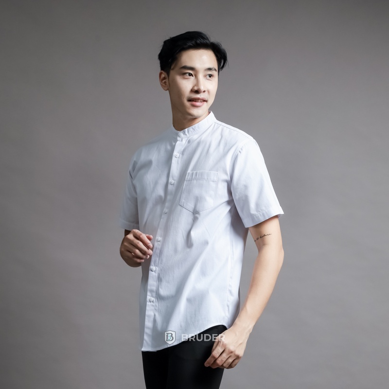 Baju Kemeja Koko Pria Kerah Shanghai Lengan Pendek Polos Basic - By Bruder