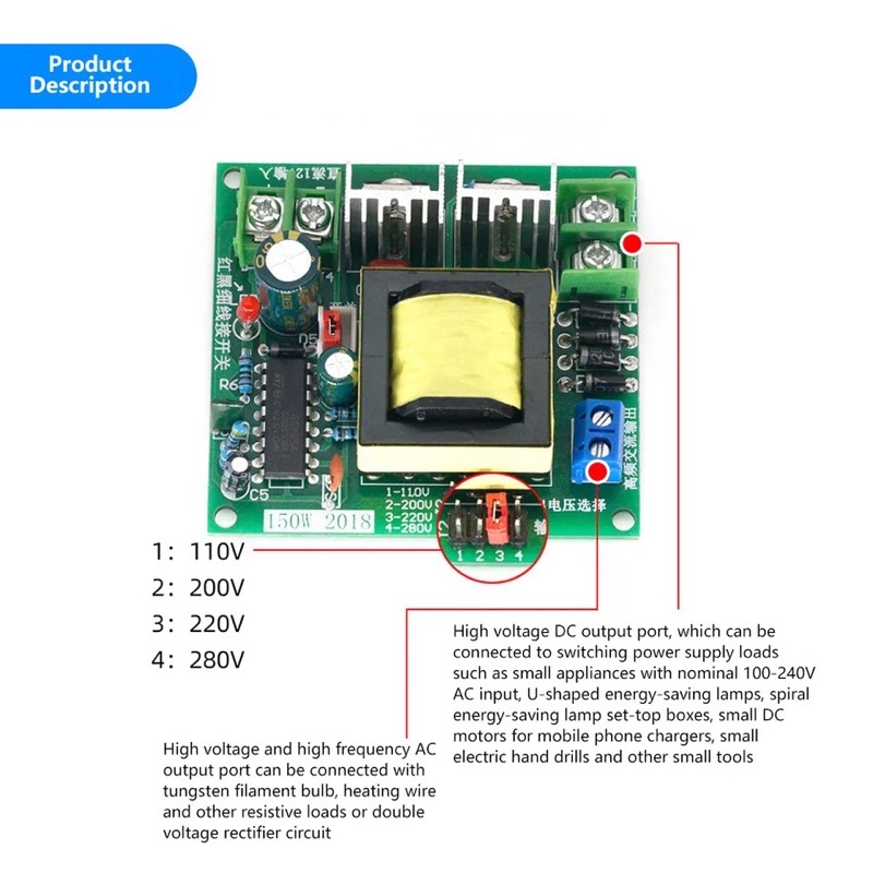 Inverter 150W DC-AC 12V To 220V Regulator Daya Voltage