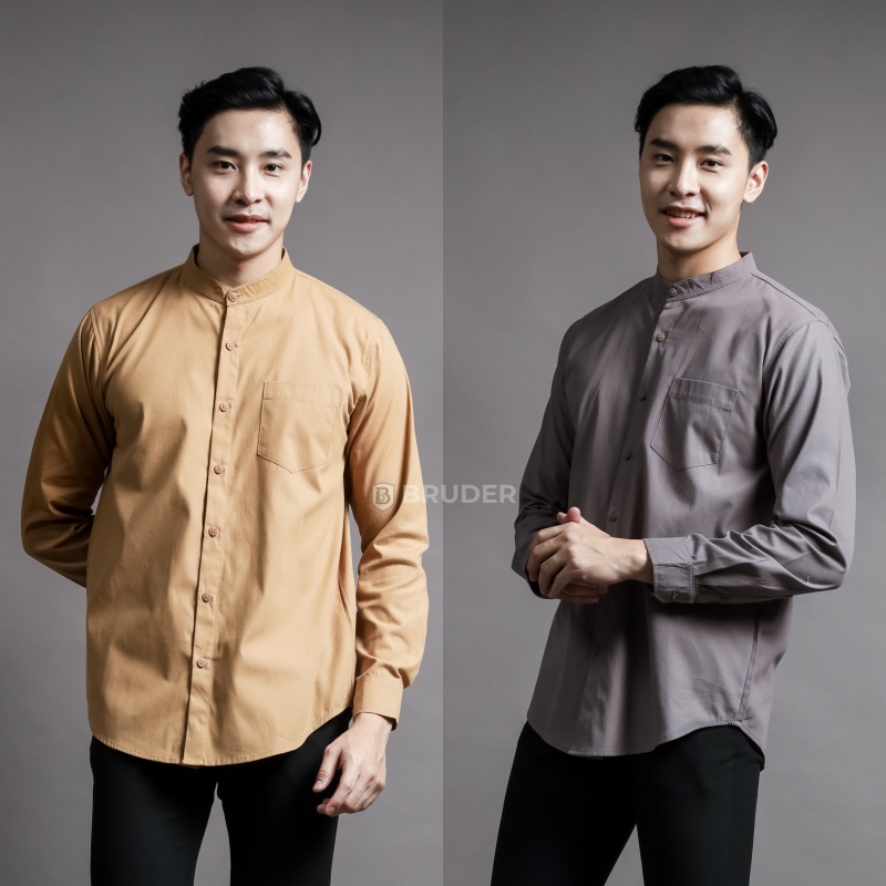 Baju Kemeja Koko Pria Kerah Shanghai Lengan Panjang Polos Basic - By Bruder