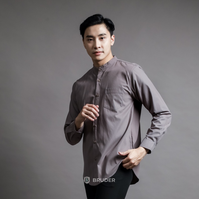 Baju Kemeja Koko Pria Kerah Shanghai Lengan Panjang Polos Basic - By Bruder