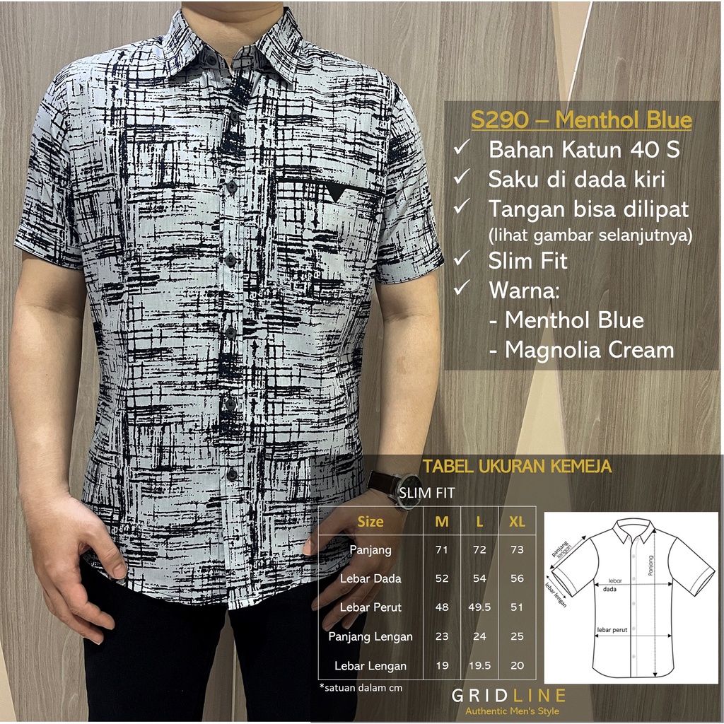 [GRIDLINE - S349 Coco Brown &amp; Blue] Kemeja Slimfit Pria Katun Lengan Pendek Premium Floral Pohon Kelapa Pantai Keren Adem Best Seller Motif Baru M-XXL