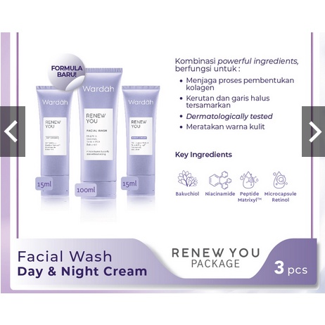 aurora - Wardah Renew You Paket Anti Aging (Day + Night Cream 15 gr + Facial Wash)