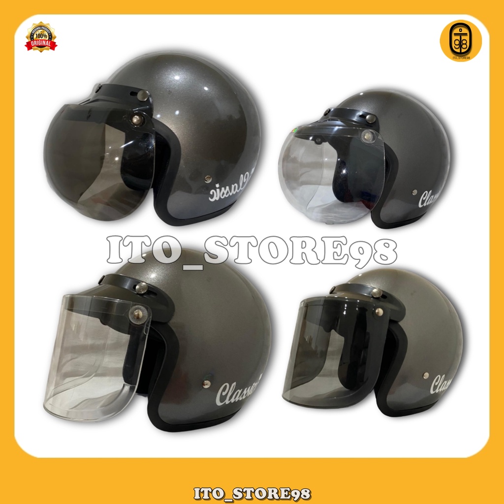 Helm Sepeda Motor Half Face Bogo Classic Pria Wanita Dewasa Standar Sni Helem Retro Perempuan Hijab 
