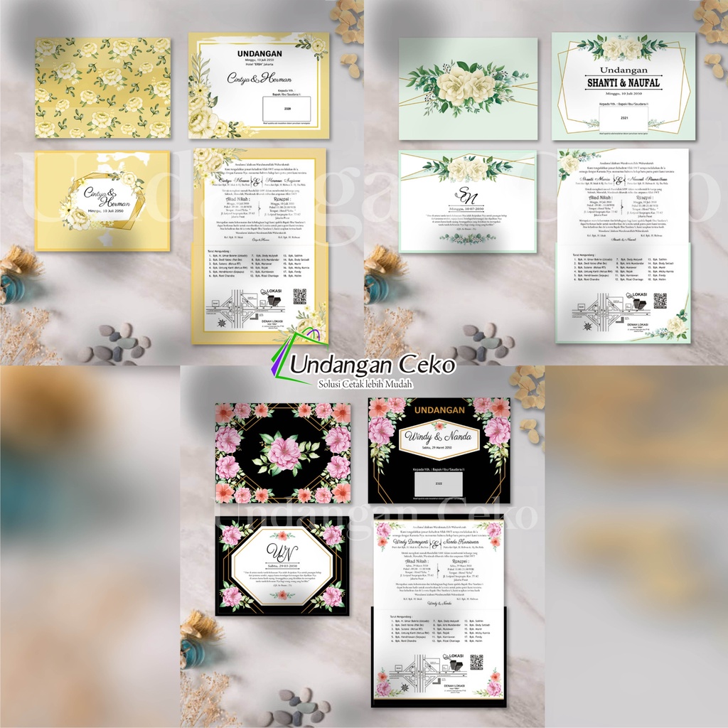 Undangan Hardcover Amplop Erba Elegan Mewah Single Board Terbaru Untuk Pernikahan/Tasyakuran Desain 
