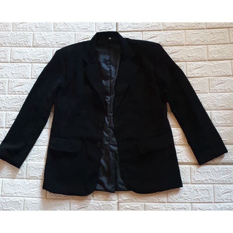 (BISA COD) BLAZER JAS KOREA NIKAH WISUDA PENGANTIN PRIA SLIM FIT FORMAL - HITAM POLOS FULL FURING