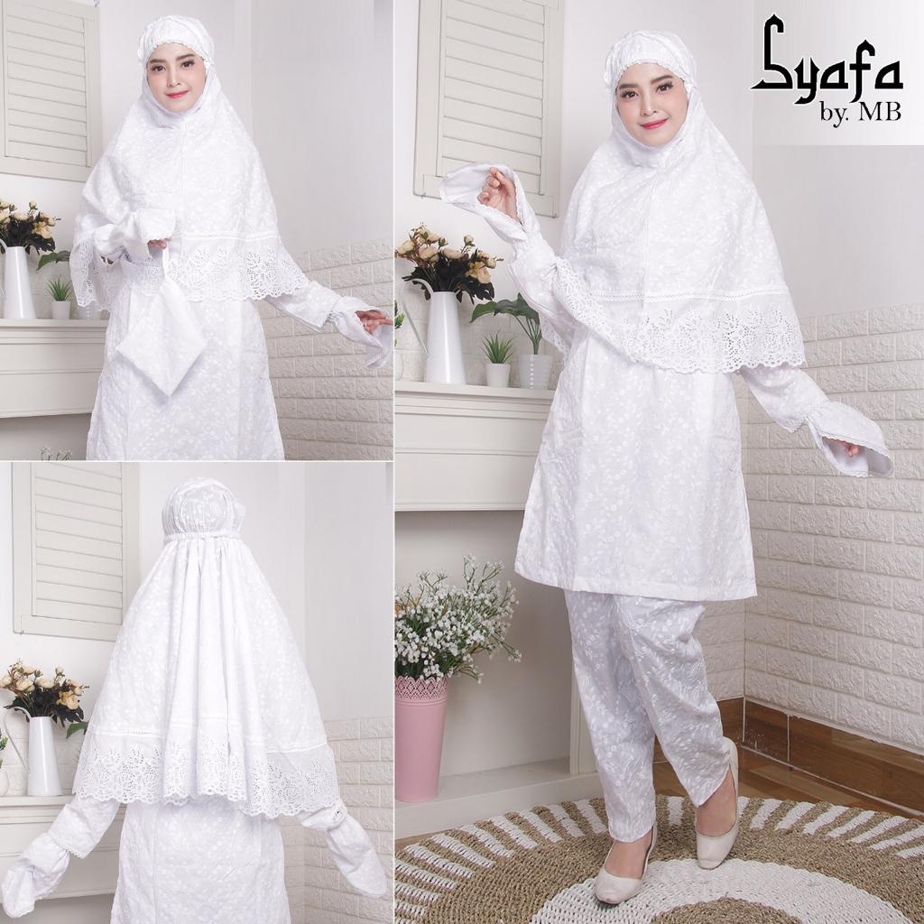 DHSYSHOP - Setelan Ihrom Wanita Putih Komplit / Setelan Celana Ihrom Fullset Haji dan Umroh Wanita