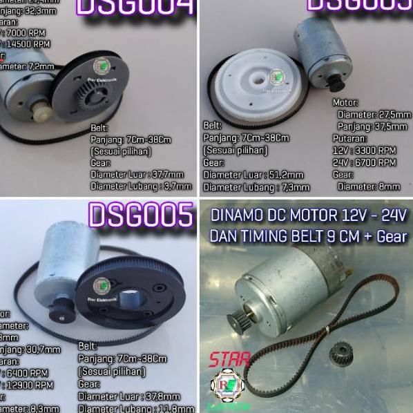 5.5 COD Paket GB001B9 DINAMO DC MOTOR 12V - 24V DAN TIMING BELT 9 CM atau 36~37,5cm GENERATOR MINI