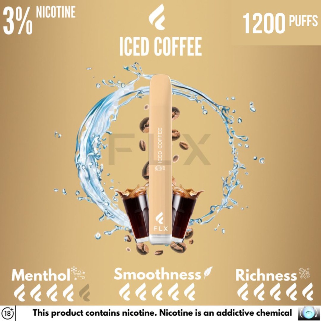 FLX Pods Disposable Vape Bar - 1200 Puffs 3% Nic - Iced Coffee