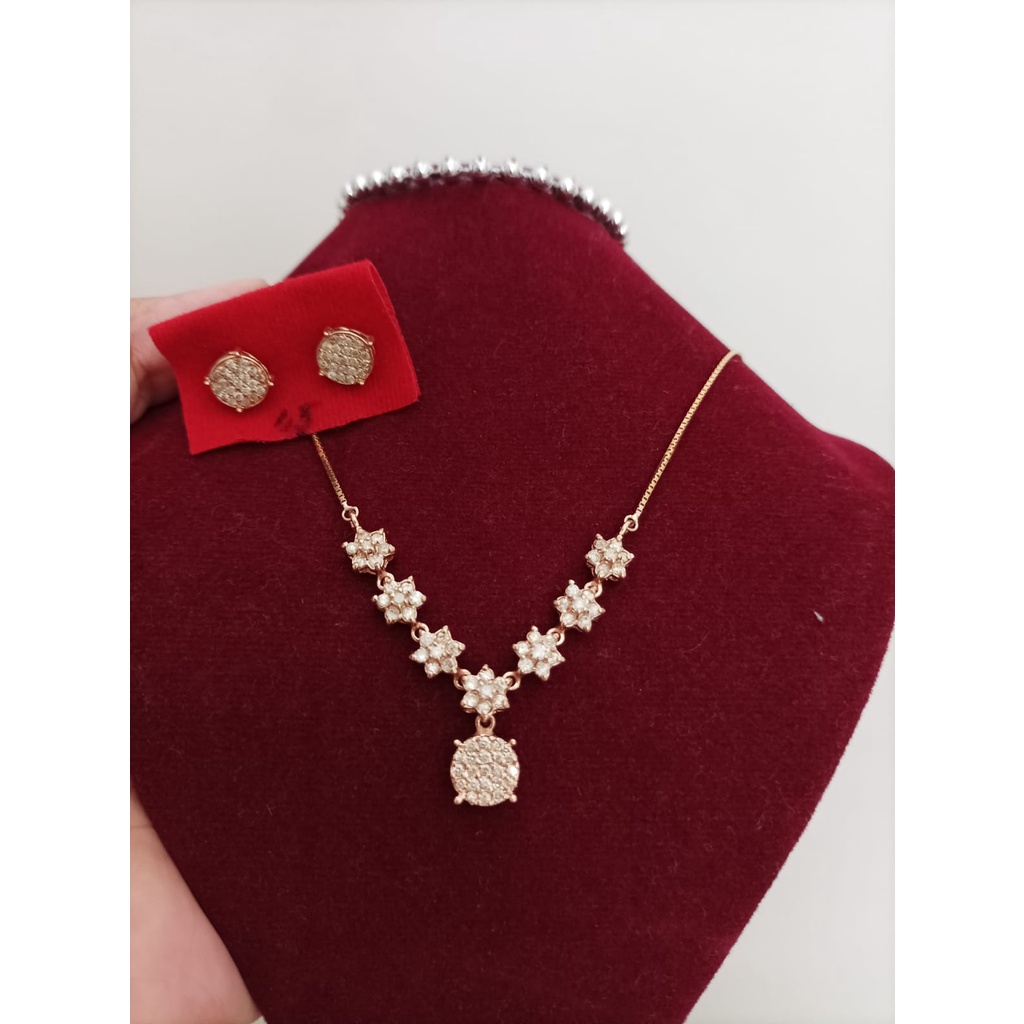 ACC set fashion wanita/kalung berlian wanita/set anting donat dan kalung ronyok berlian medan/kalung