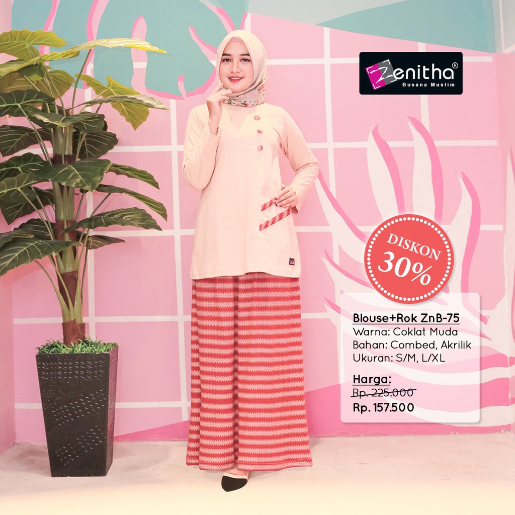 [BARU] Setelan Zenitha Teen Blouse dan Rok Belia ZnB 75 Coklat Muda L/XL