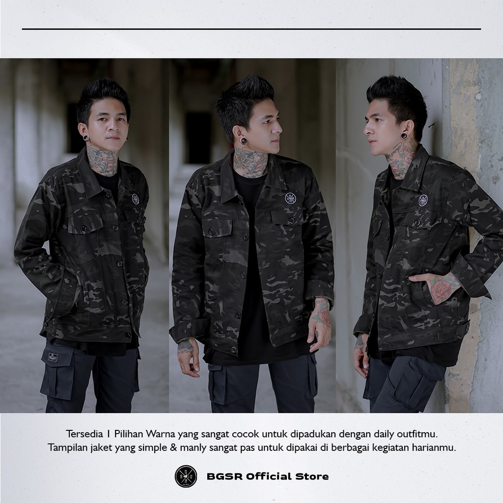 Jaket Parka Camo Pria Jacket Loreng Hitam Casual Canvas Adem Premium BGSR