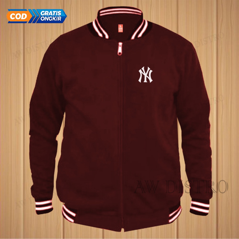 COD Jaket Baseball Varsity Distro NY Text Putih Premium Quality