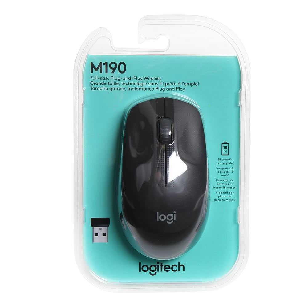 Logitech Full Size Wireless Mouse - M190 - Charcoal