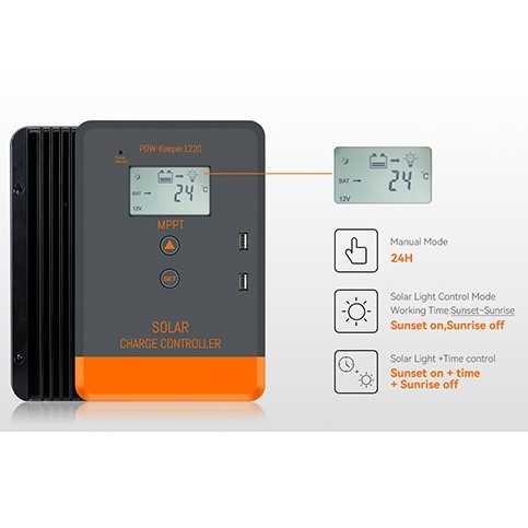 PowMr MPPT Solar Charge Controller Automatic Identify 12V/24V - POW-Keeper1240/1230 - Black