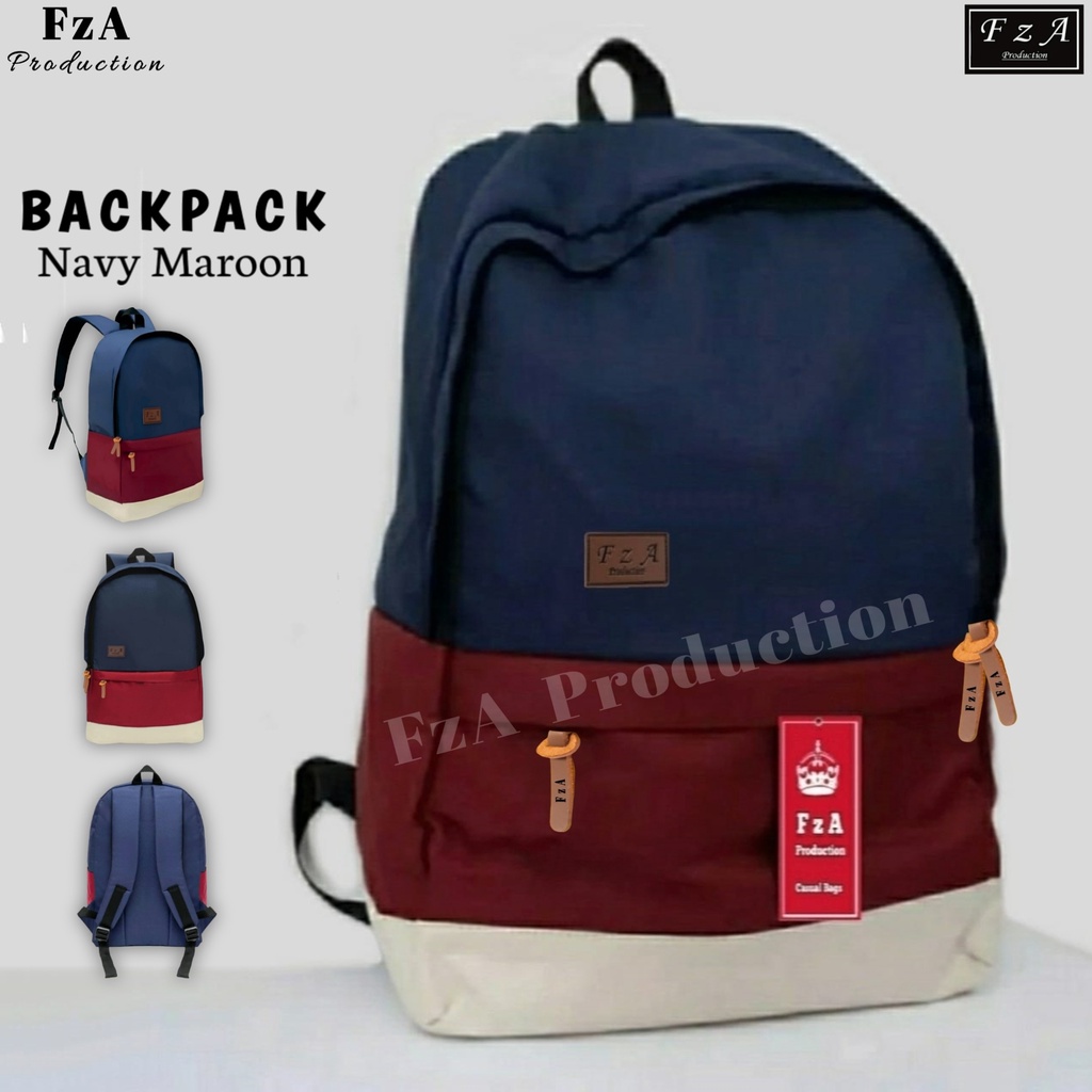 FzA Official - Big Promo..Tas Ransel Distro sekolah kuliah Kerja Pria 4286CV Tas Ransel Laptop - Navy Maroon