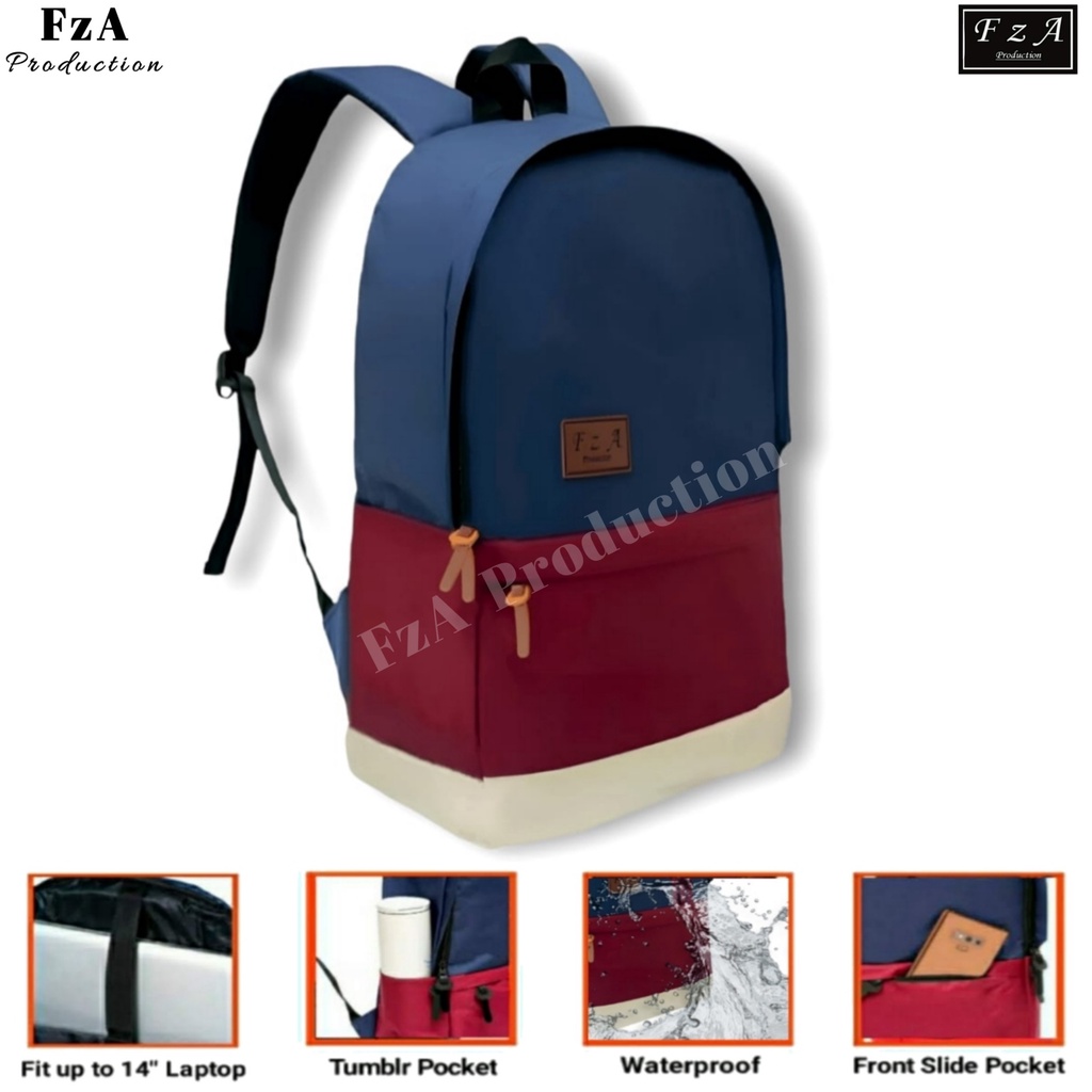 FzA Official - Big Promo..Tas Ransel Distro sekolah kuliah Kerja Pria 4286CV Tas Ransel Laptop - Navy Maroon