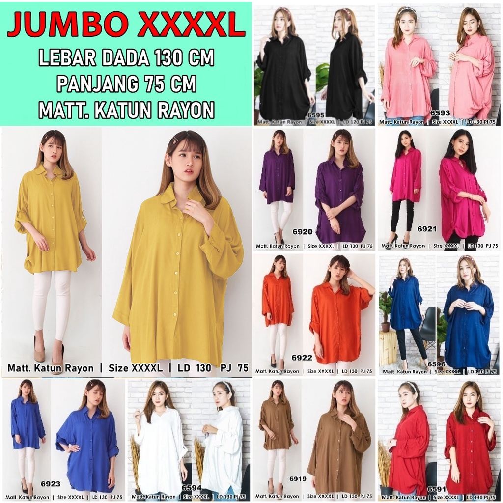 UNION11 -  KEMEJA JUMBO BIGSIZE XXXXL WANITA LD 130 / KEMEJA KERJA WANITA UKURAN BESAR