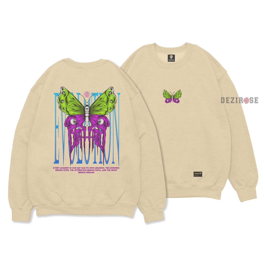 DEZIROSE Sweater Crewneck Butterfly Evolution Pria &amp; Wanita Distro Original Aesthetic Fleece Tebal Premium Size M L XL XXL