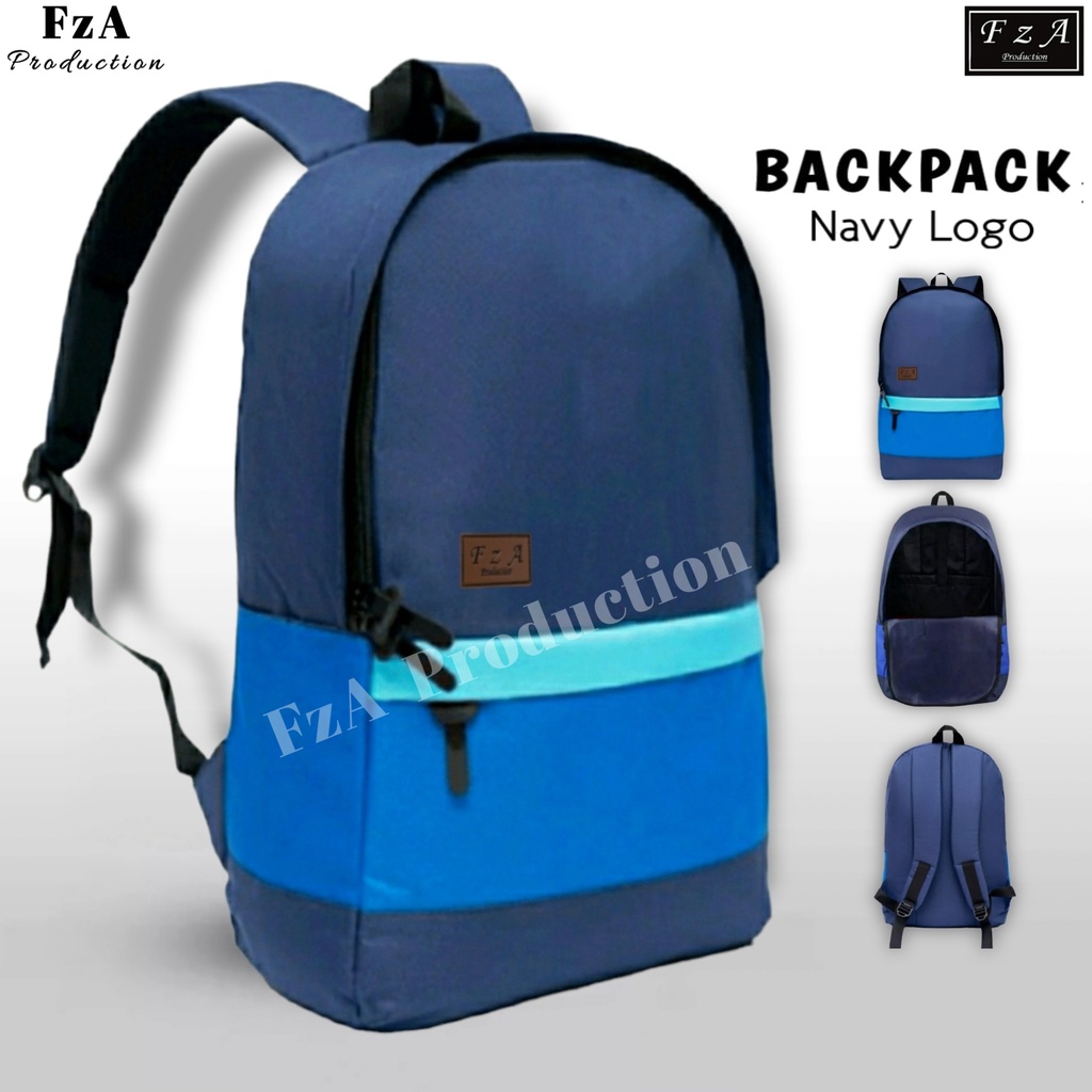 FzA Official - Big Promo..Tas Ransel Punggung Distro Casual Pria Wanita / Tas Ransel Laptop Sekolah Kuliah Bacpack Distro Original - Navy Logo