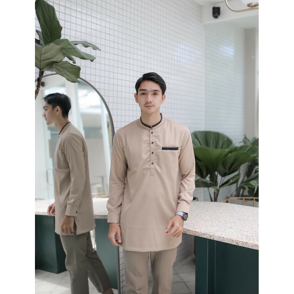 Baju Koko Kurta Dewasa Lengan Panjang Pria Muslim Terbaru Motif Polos