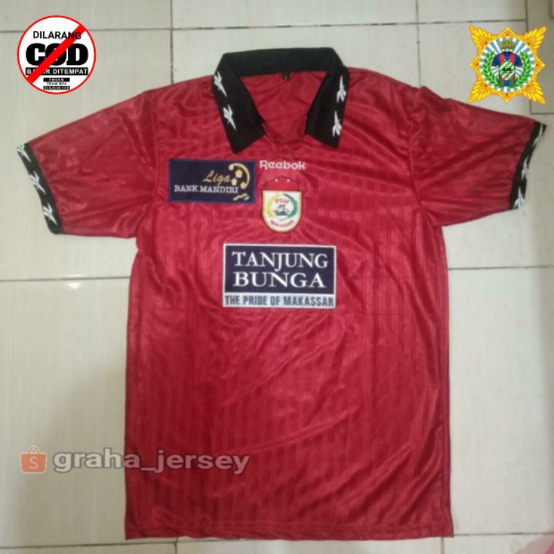Jersey PSM Makassar Home 1999 - 2000 Reebok Merah BORDIR dan PRINTING Retro Lokal
