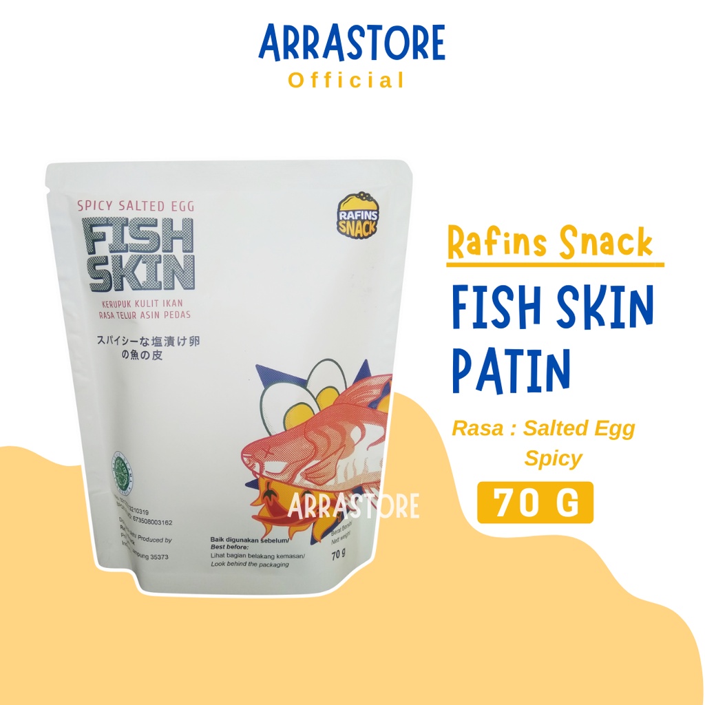 

Fish Skin Snack Salted Egg Rafins Snack - Kripik kulit ikan patin Kemasan Cream