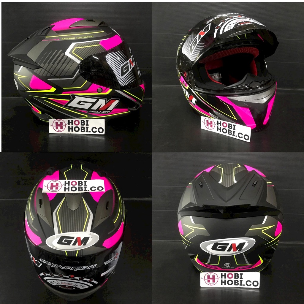 HELM GM RACE PRO MOTIF TUNER BLACK PINK DOFF SINGLE VISOR