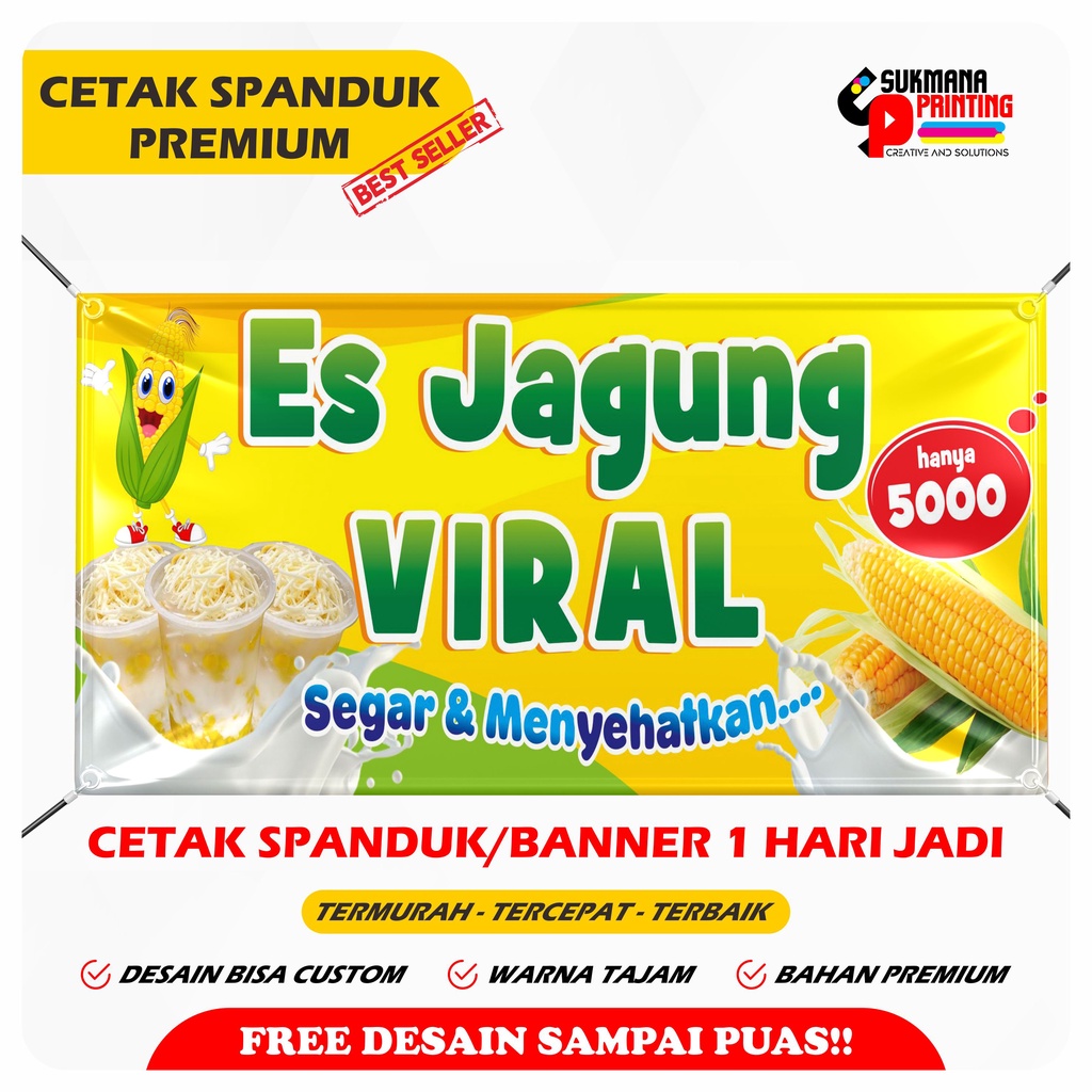 [FREE DESAIN] CETAK SPANDUK BANNER ES JAGUNG VIRAL CUSTOM PREMIUM SPANDUK MINUMAN