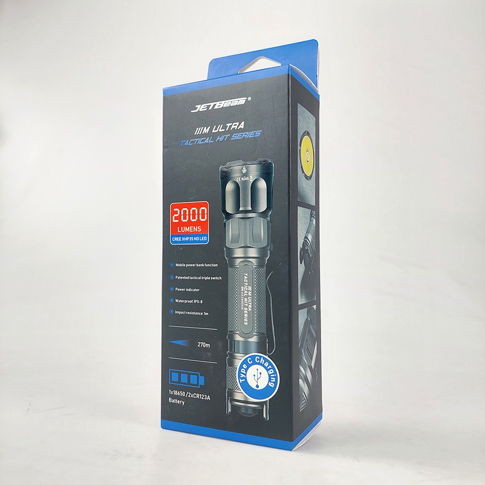 JETBeam Senter LED CREE XHP35 HD Tactical USB Rechargeable IPX8 2000lm - IIIM ULTRA - Black