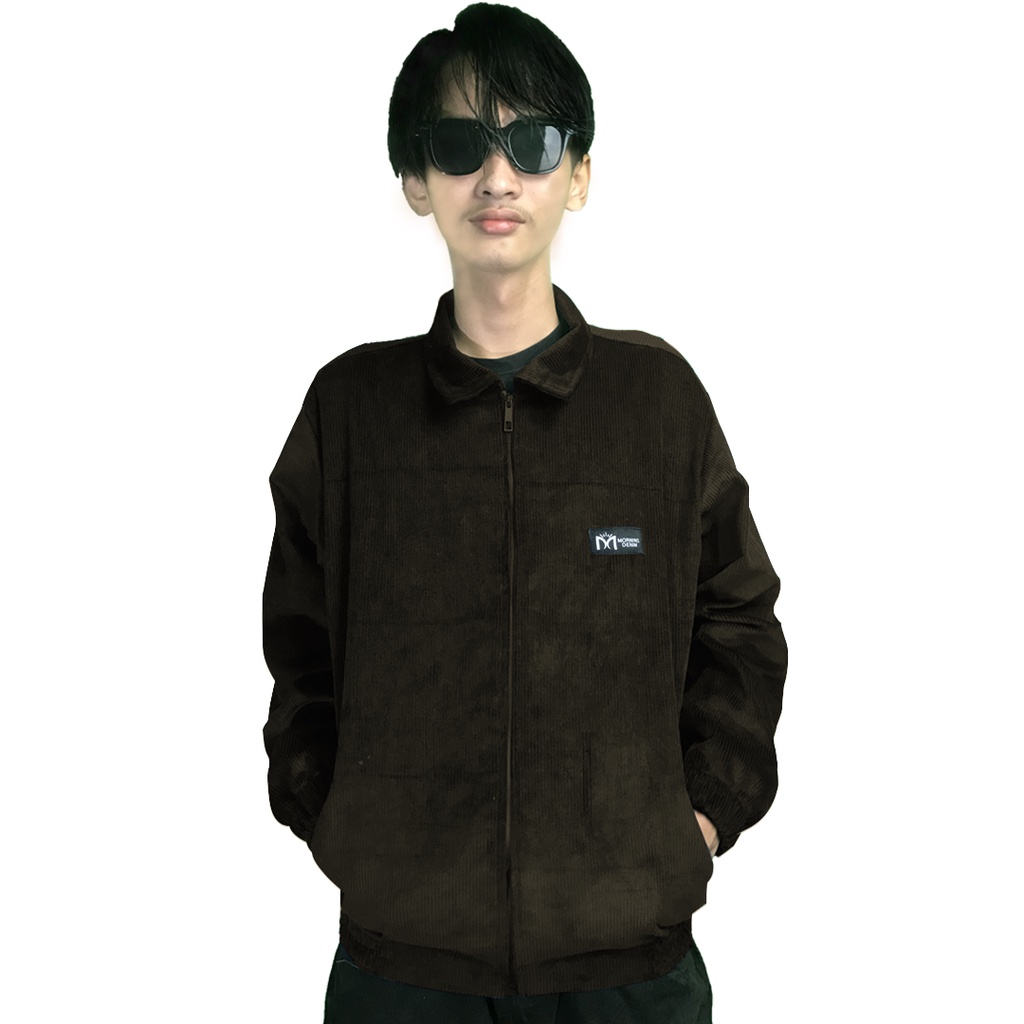 Jaket pria corduroy harrington jacket morning denim-Dark Rown