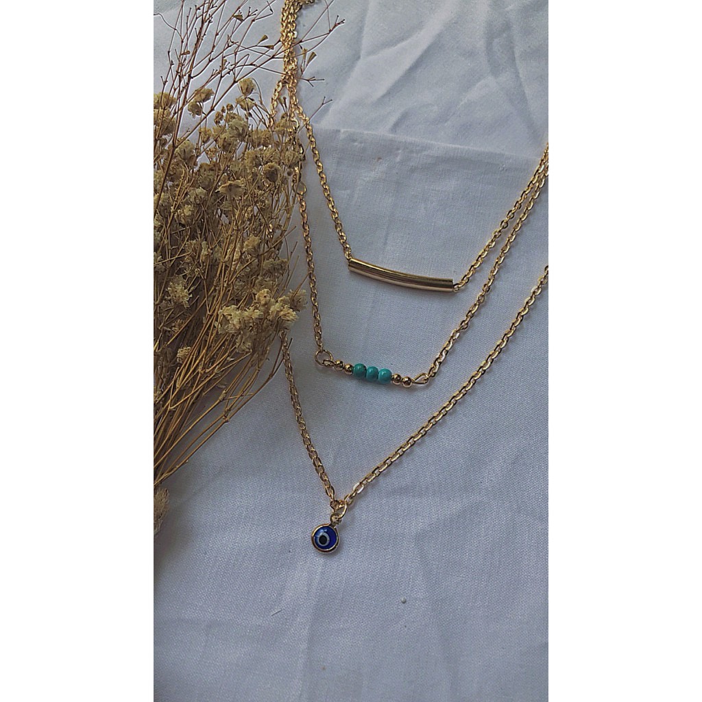 WB206 3 in 1 Kalung Tingkat 3 Blue Bohemian Style