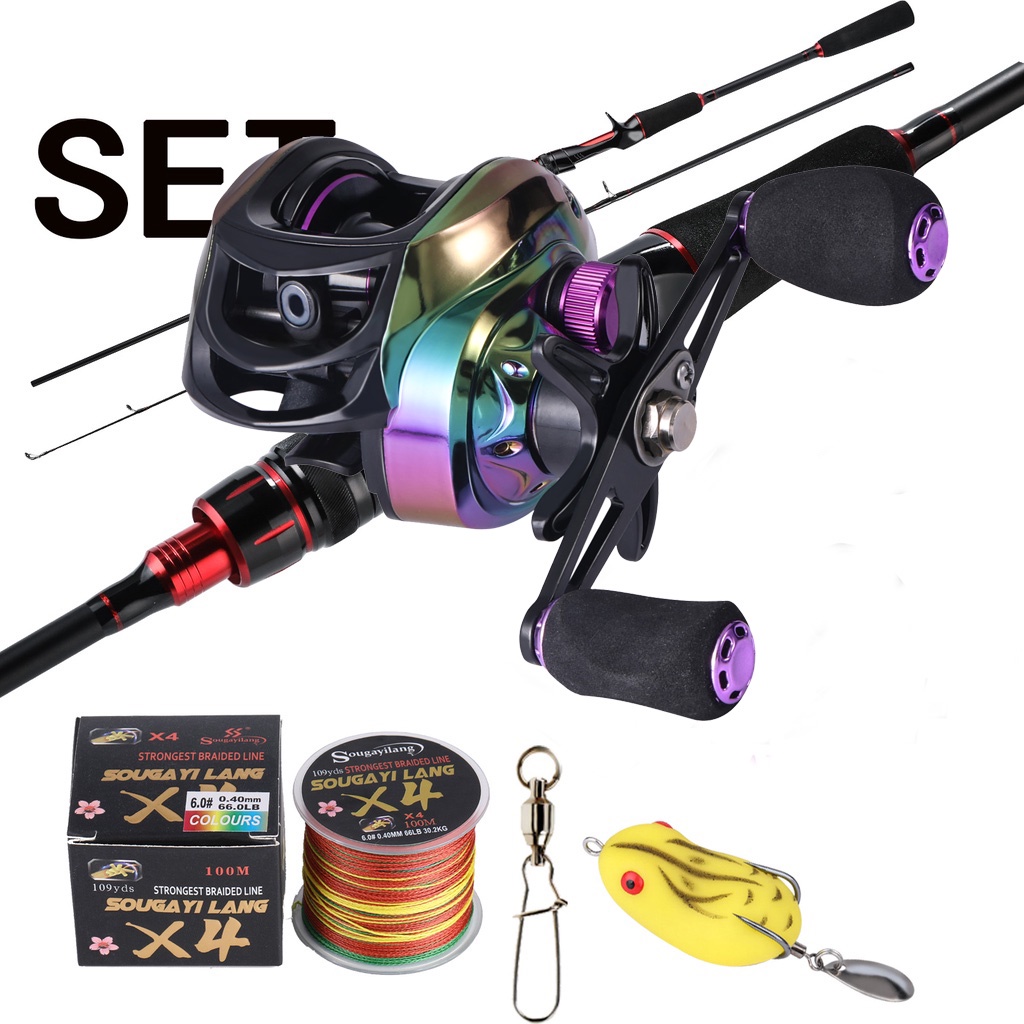 pancing 1 set 1.8m 2.1m lengkap kuat Set Tongkat &amp; Gulungan Pancing 2 Bagian Casting Rod Dan 7.2: 1 Rasio Gigi Sistem Rem Magnetik Baitcasting Reel 100m Fishing Line Lure Combo Set