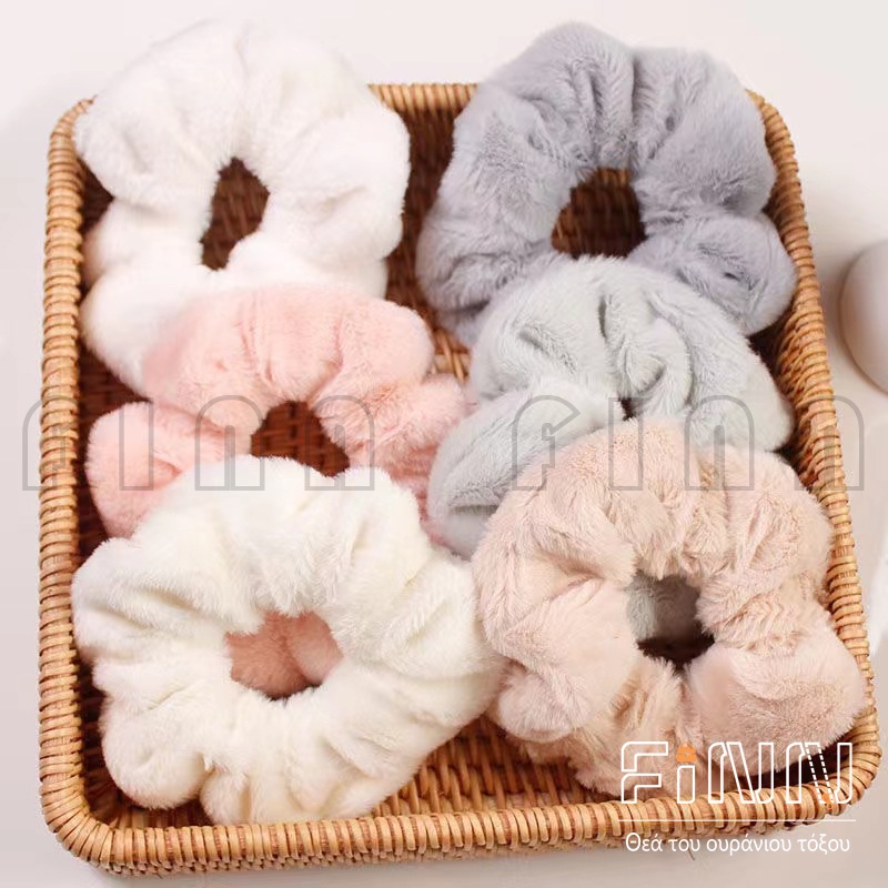 Ikat Rambut Korea Hijab Gelang Hairband Kunciran Cepol Jilbab Lingkar Besar Bulu Lembut Korea Motif Polos-Srunchie